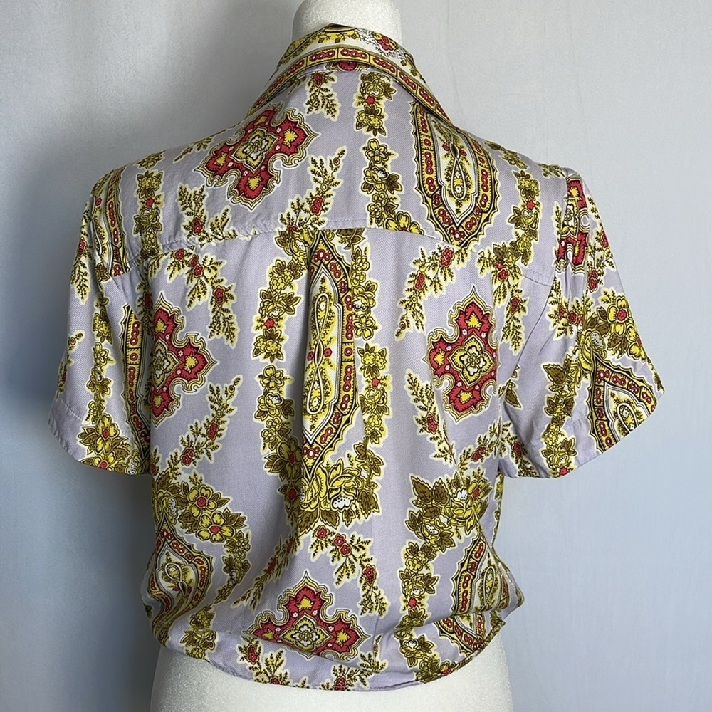 Anthropologie Maeve Echarpe Medallion Scarf Print Blouse Sz 6 Cropped Casual EUC - Picture 4 of 11